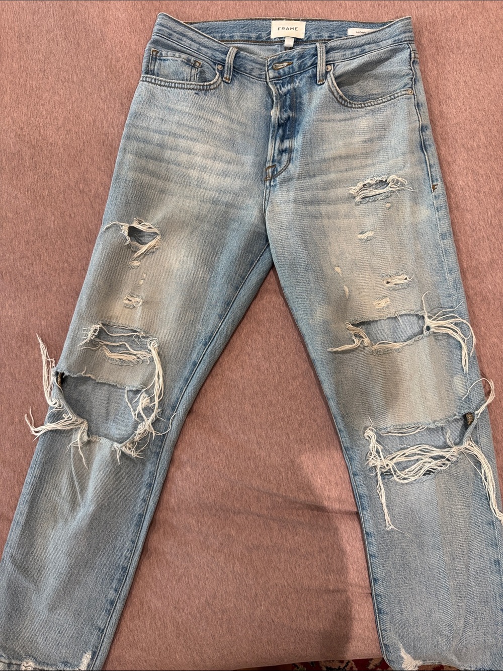 Frame Denim Light Blue Distressed Ankle Crop Jeans